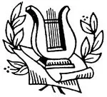 Illustration einer Lyra mit Lorbeerzweigen als Strichzeichnung.